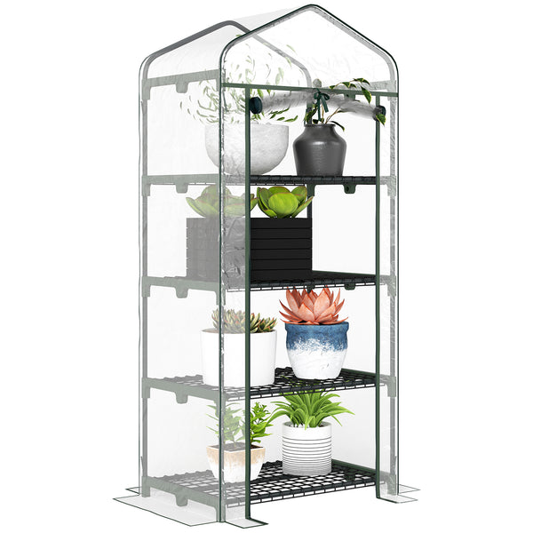 Portable greenhouse with 4 shelves and steel frame