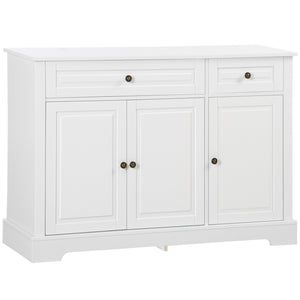 Buffet moderne avec 2 tiroirs et étagères réglables, idéal pour la salle à manger, blanc.