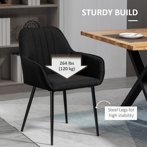 Ensemble de 2 chaises de salle à manger rembourrées en lin avec pieds en métal, noires