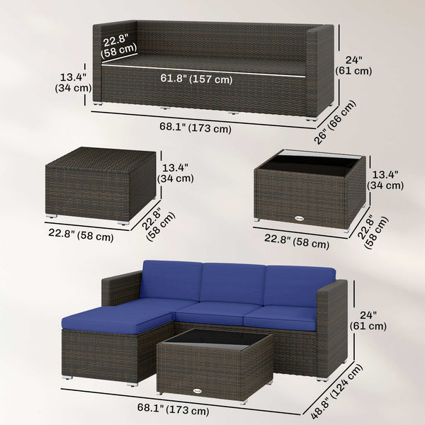 Ensemble de mobilier de patio 3 pièces avec coussins, en rotin PE tressé avec table basse en verre