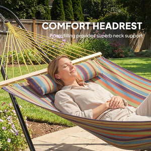 Hammock with Stand, Heavy Duty Camping Hammock with Detachable Pillow and Spreader Bar, 264 lbs Capacity, Multicolor
