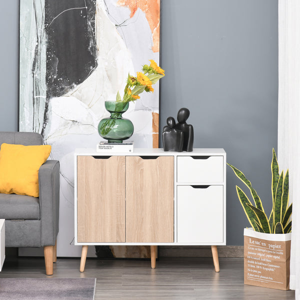 Buffet scandinave avec tiroir, blanc et bois naturel