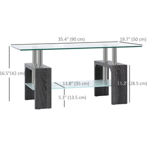 Table basse rectangulaire avec plateau en verre trempé, gris
