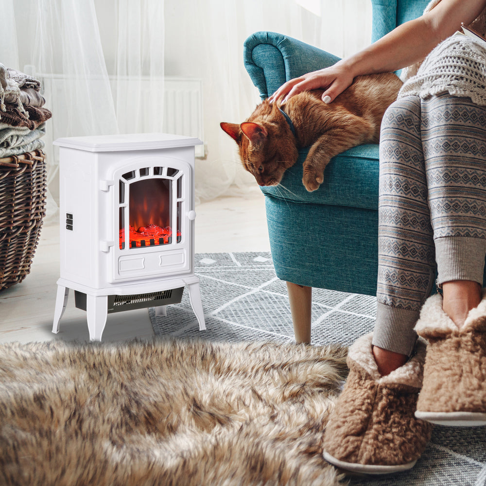 Cheminée électrique avec effet de flamme réaliste 750 W/1 500 W, blanc