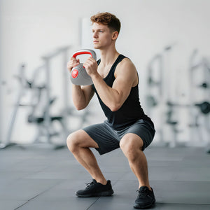 Kettlebell de 31 lb avec poignée large et base stable – Rouge et gris