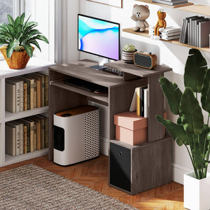 Bureau d'ordinateur avec plateau coulissant pour clavier, tiroir de rangement, gris