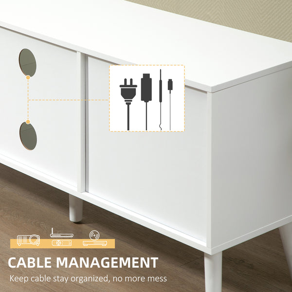Meuble TV moderne avec tiroirs et étagères pliables, blanc