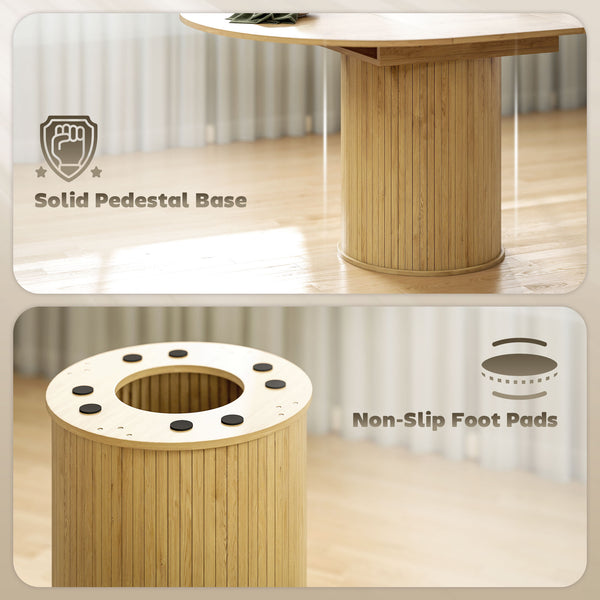 Table de cuisine extensible pour 6 à 8 personnes de style campagnard avec base sur pied, finition bois naturel