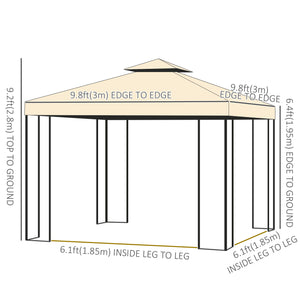 Gazebo 10'x10' en acier souple avec toit en polyester à deux niveaux et parois latérales à rideaux, beige