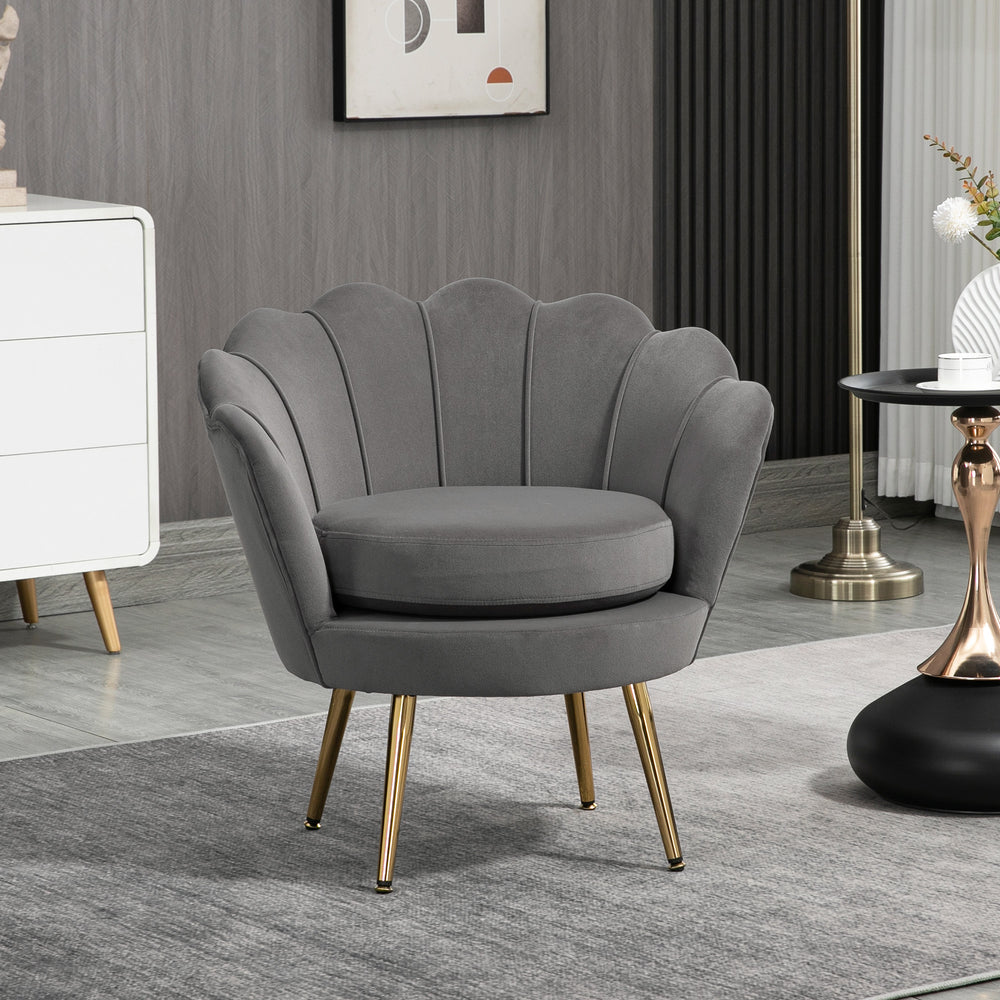 Fauteuil d'appoint lotus en tissu velours avec pieds en métal doré, gris