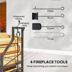 Support à bois de chauffage à 2 niveaux avec 4 outils pour foyer