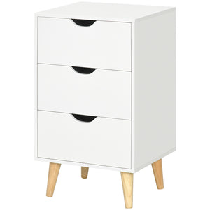 Table de chevet moderne à 3 tiroirs avec pieds en bois, blanc