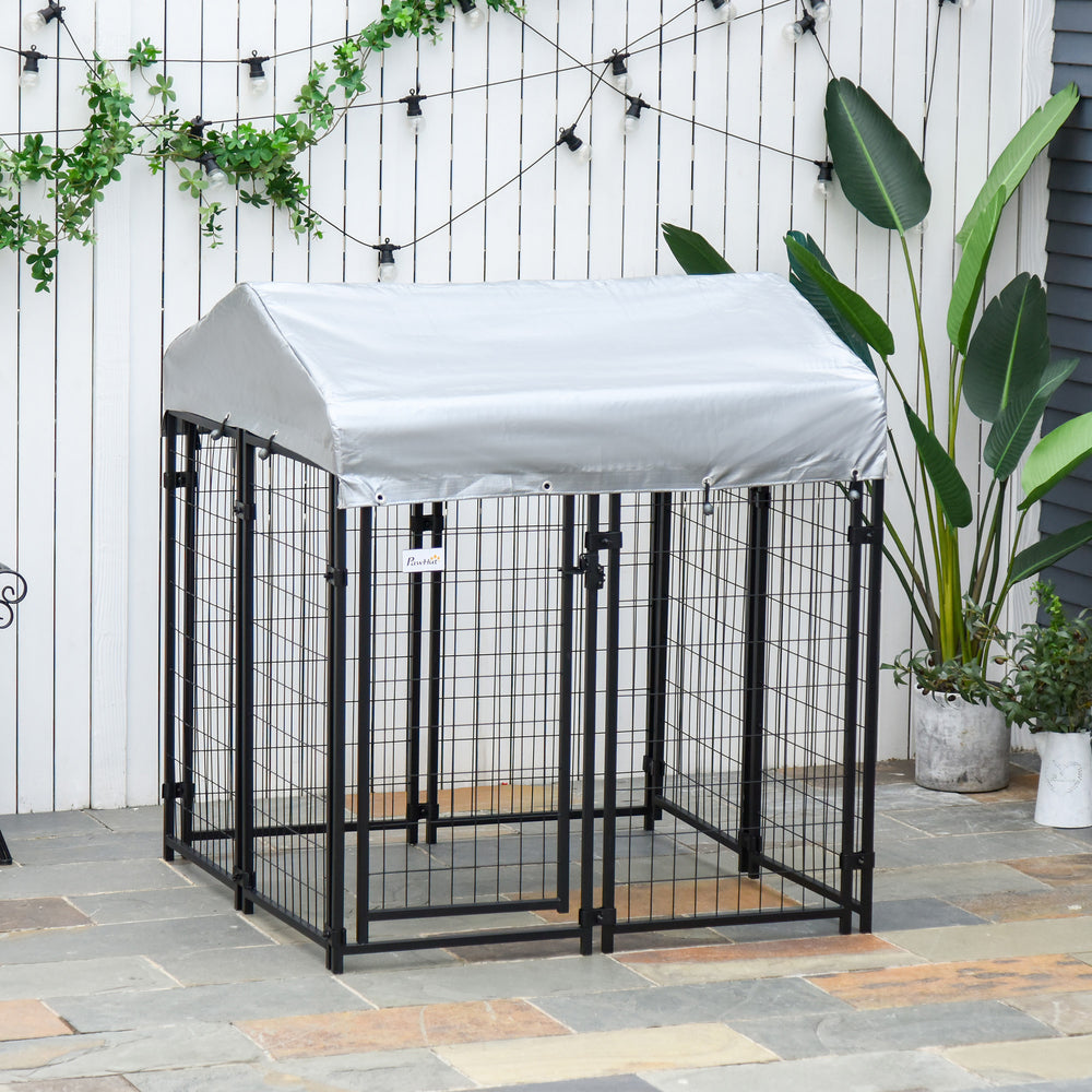 Outdoor Dog Kennel with Waterproof UV-Resistant Cover, 4 x 4 x 4.5 ft