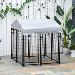 Outdoor Dog Kennel with Waterproof UV-Resistant Cover, 4 x 4 x 4.5 ft
