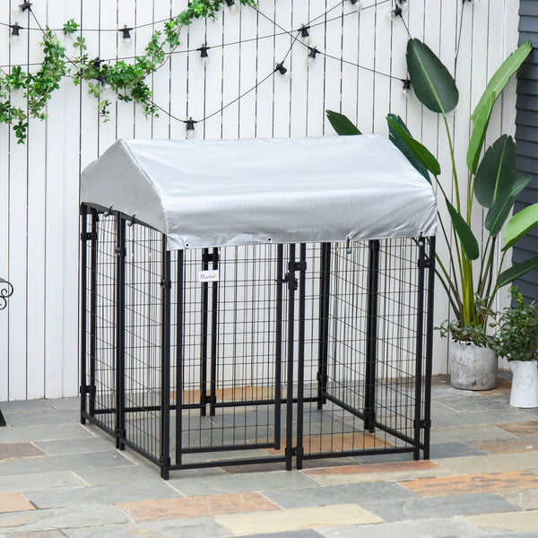 Outdoor Dog Kennel with Waterproof UV-Resistant Cover, 4 x 4 x 4.5 ft