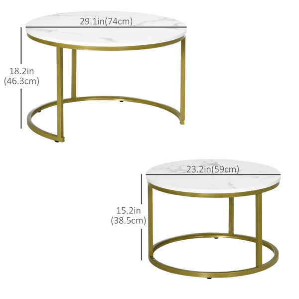 Lot de 2 tables gigognes rondes, imitation marbre blanc