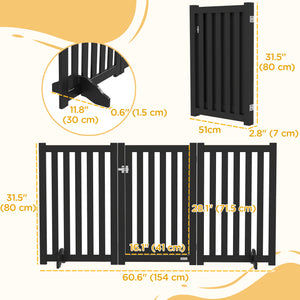 Barrière pour chien pliable à 3 panneaux avec pieds, noire
