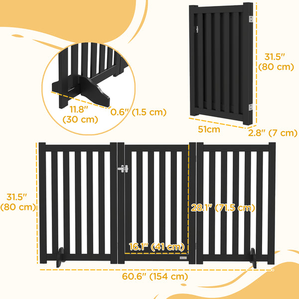 Barrière pour chien pliable à 3 panneaux avec pieds, noire