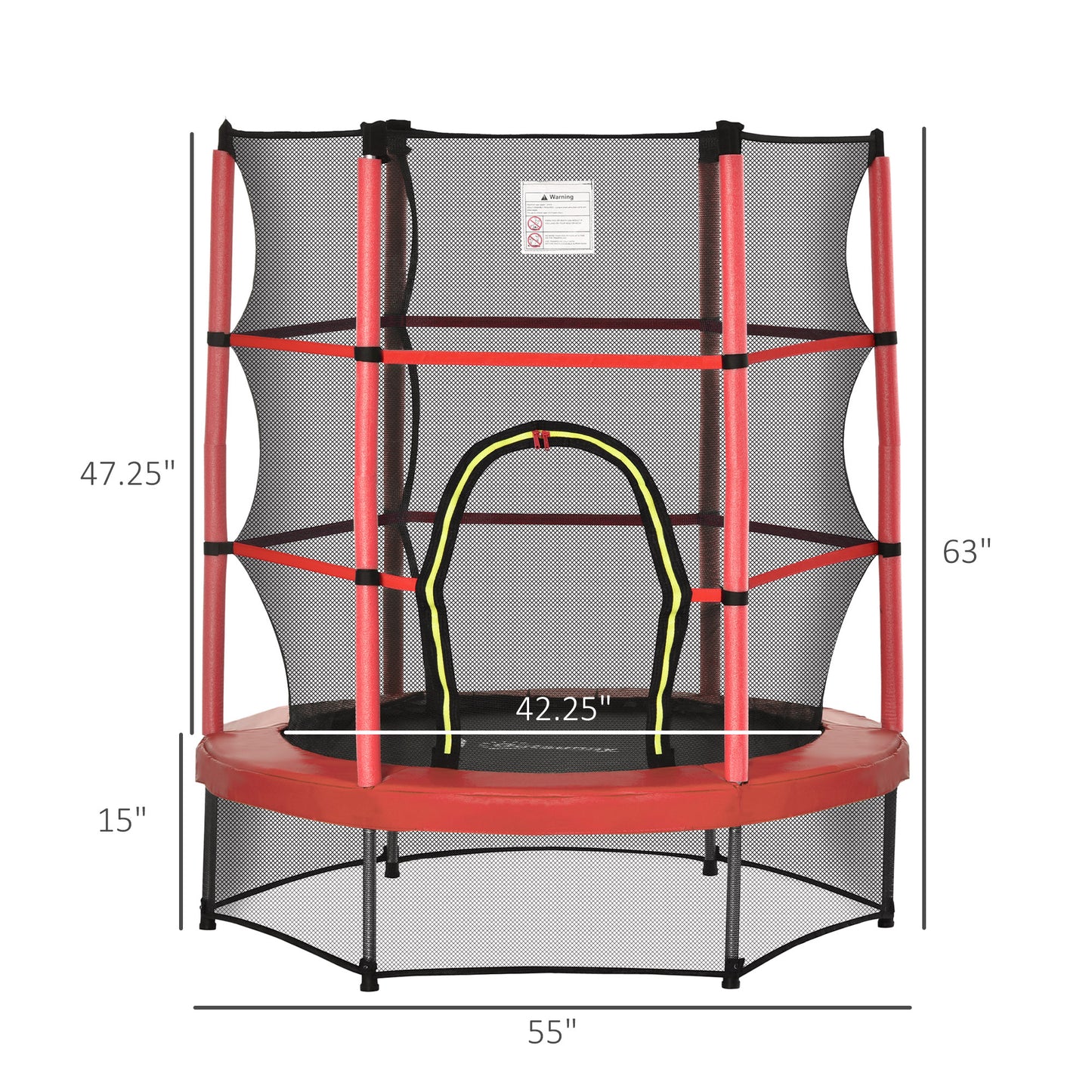 Outsunny 55" Kids Trampoline with Enclosure Net for Indoor/Outdoor, for Boys and Girls Ages 3-6, Red 