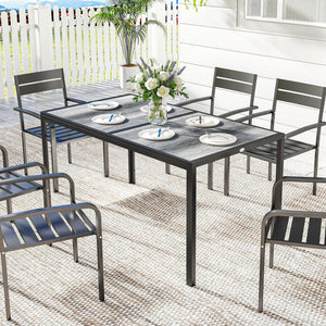Table de salle à manger d'extérieur pour 4-6 personnes, table de terrasse extérieure de 150 cm avec pieds en métal, plateau effet bois, gris