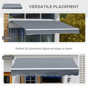 10' x 8' Manual Retractable Awning, Sunhade Shelter Canopy UV Protection for Window Door Patio Deck Yard, Dark Grey