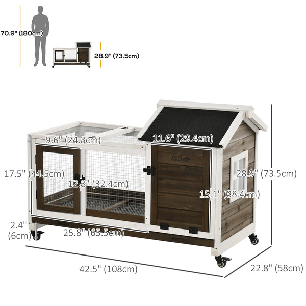 Cage à lapin avec roues, rampe, enclos et bac pour intérieur et extérieur