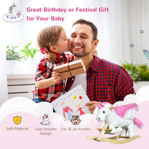 Unicorn Plush Rocking Horse for Kids Room, Pink