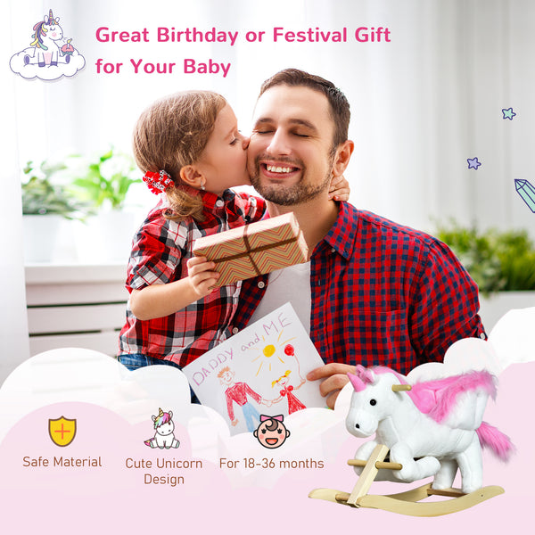 Unicorn Plush Rocking Horse for Kids Room, Pink