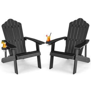 Ensemble de 2 chaises Adirondack avec design ergonomique pour porche et jardin - Noir
