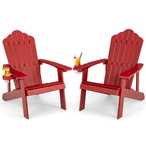 Ensemble de 2 chaises Adirondack avec design ergonomique pour porche et jardin - Rouge