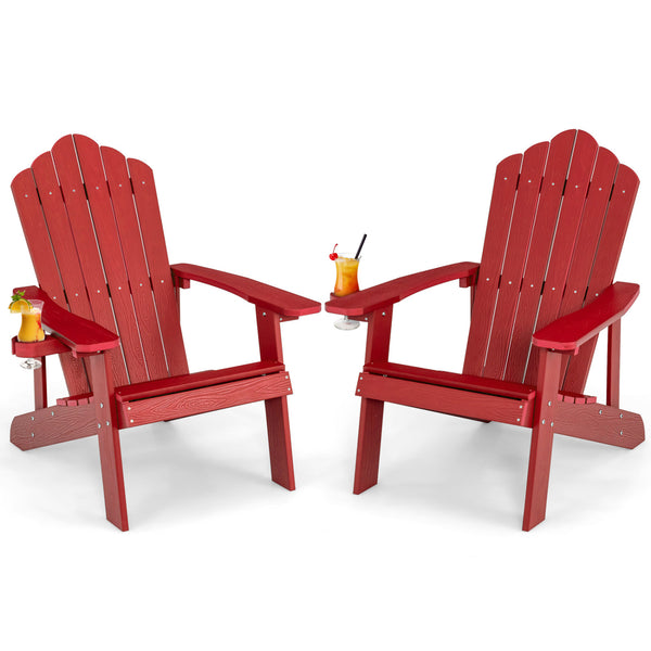 Ensemble de 2 chaises Adirondack avec design ergonomique pour porche et jardin - Rouge