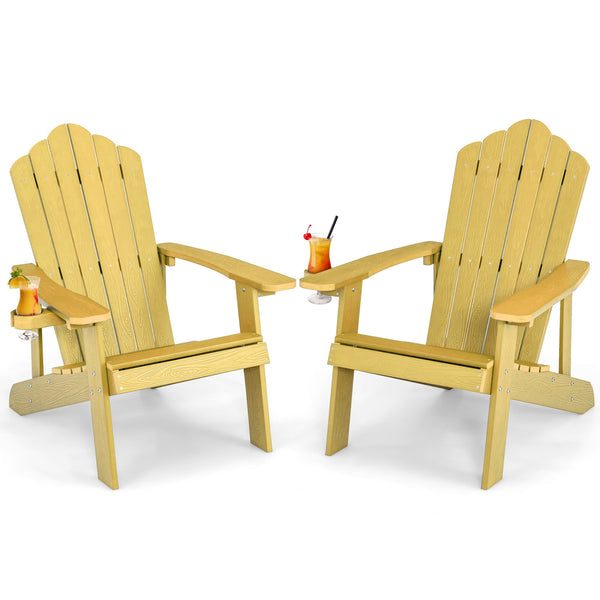 Ensemble de 2 chaises Adirondack avec design ergonomique pour porche et jardin - Jaune