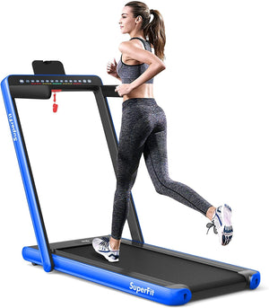 Tapis roulant électrique motorisé 2 en 1 pour la santé et la forme physique avec double affichage - Bleu