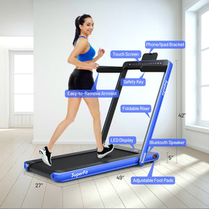 Tapis roulant électrique motorisé 2 en 1 pour la santé et la forme physique avec double affichage - Bleu