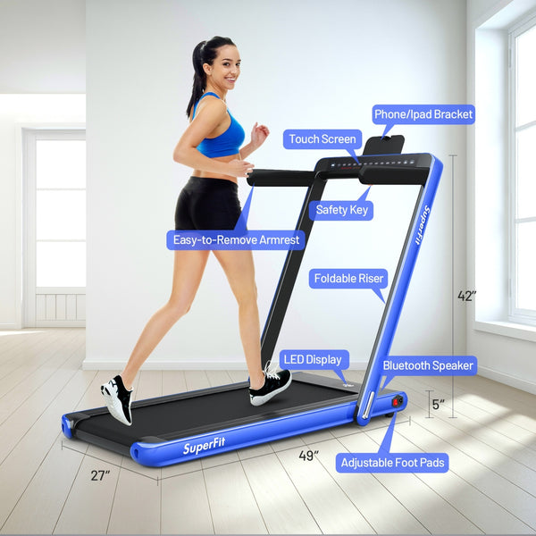 Tapis roulant électrique motorisé 2 en 1 pour la santé et la forme physique avec double affichage - Bleu