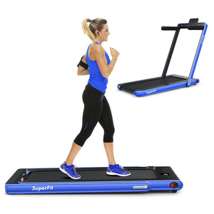 Tapis roulant électrique motorisé 2 en 1 pour la santé et la forme physique avec double affichage - Bleu
