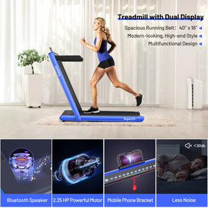 Tapis roulant électrique motorisé 2 en 1 pour la santé et la forme physique avec double affichage - Bleu