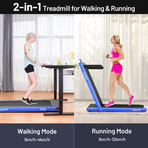Tapis roulant électrique motorisé 2 en 1 pour la santé et la forme physique avec double affichage - Bleu