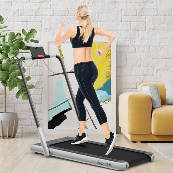 2-in-1 Folding Treadmill with Remote Control and LED Display - Silver