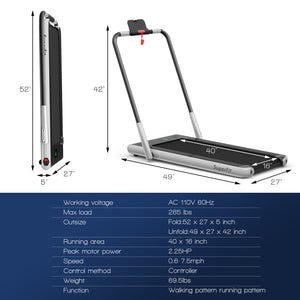 2-in-1 Folding Treadmill with Remote Control and LED Display - Silver