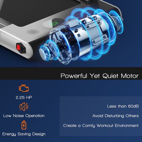 2-in-1 Folding Treadmill with Remote Control and LED Display - Silver