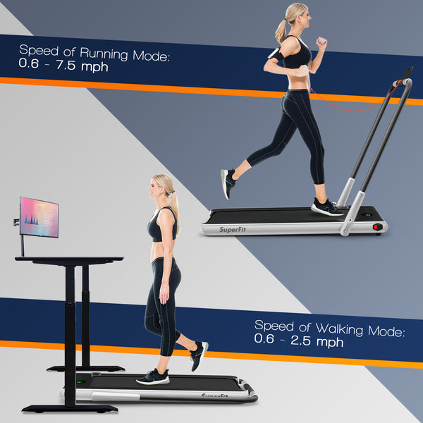 2-in-1 Folding Treadmill with Remote Control and LED Display - Silver