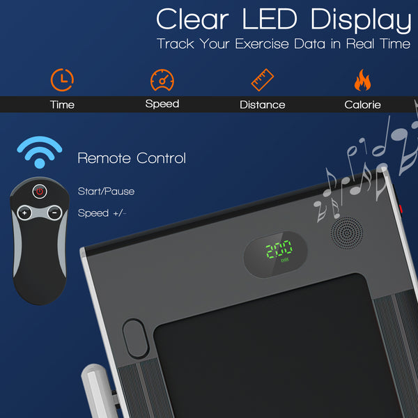 2-in-1 Folding Treadmill with Remote Control and LED Display - Silver