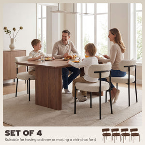Set of 4 modern kitchen chairs with Berber fleece upholstery and steel legs for the living room, beige