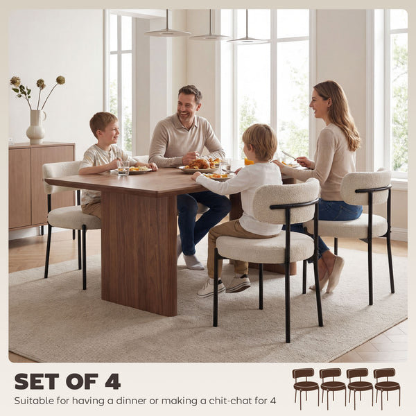 Set of 4 modern kitchen chairs with Berber fleece upholstery and steel legs for the living room, beige