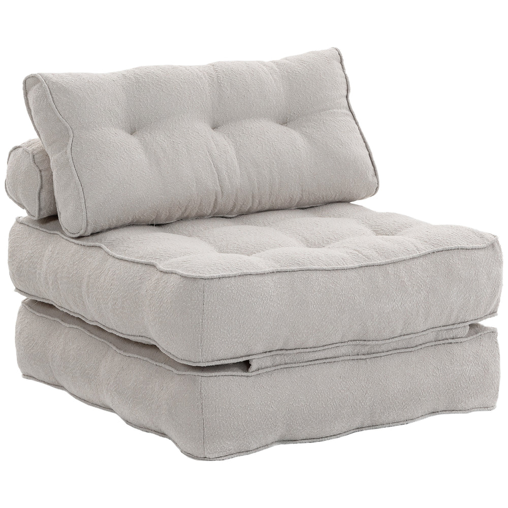 3-in-1 Folding Sofa Bed, Convertible Sleeper Chair Bed with Thick Cushion, Pillows, Beige Grey