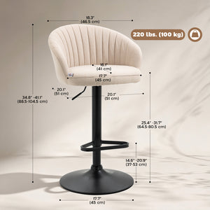 Bar Stools Set of 2, Swivel Counter Height Barstools with Back, Footrest, Adjustable Height, Beige