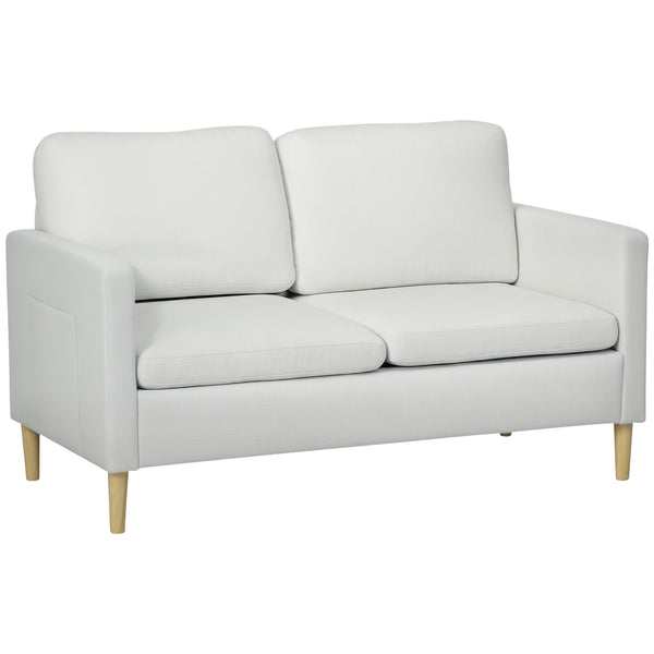 Modern upholstered two seater sofa with side pockets, white