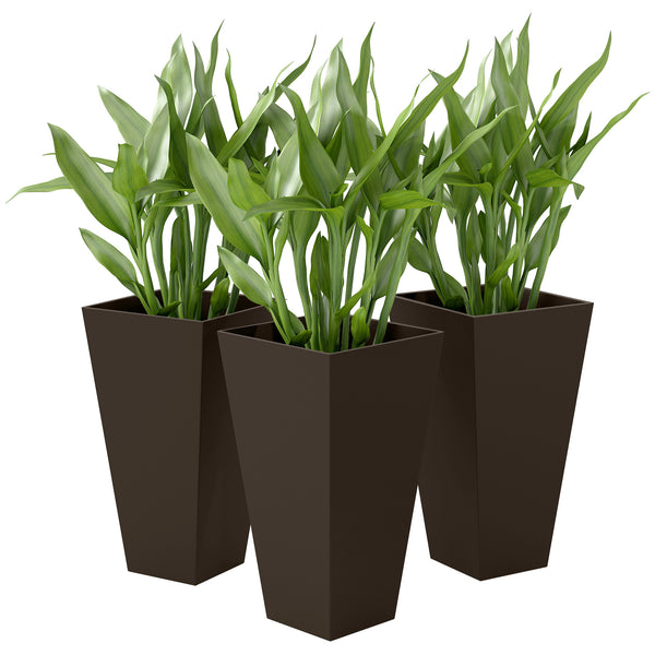 Lot de 3 jardinières de jardin en plastique, marron