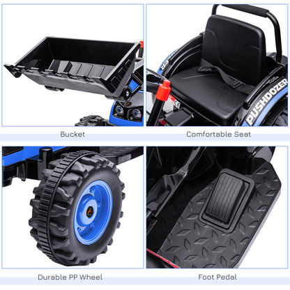 6V Battery Powered Kids Tractor, Ride-On Excavator, Music, Front Headlight, Reverse, Blue